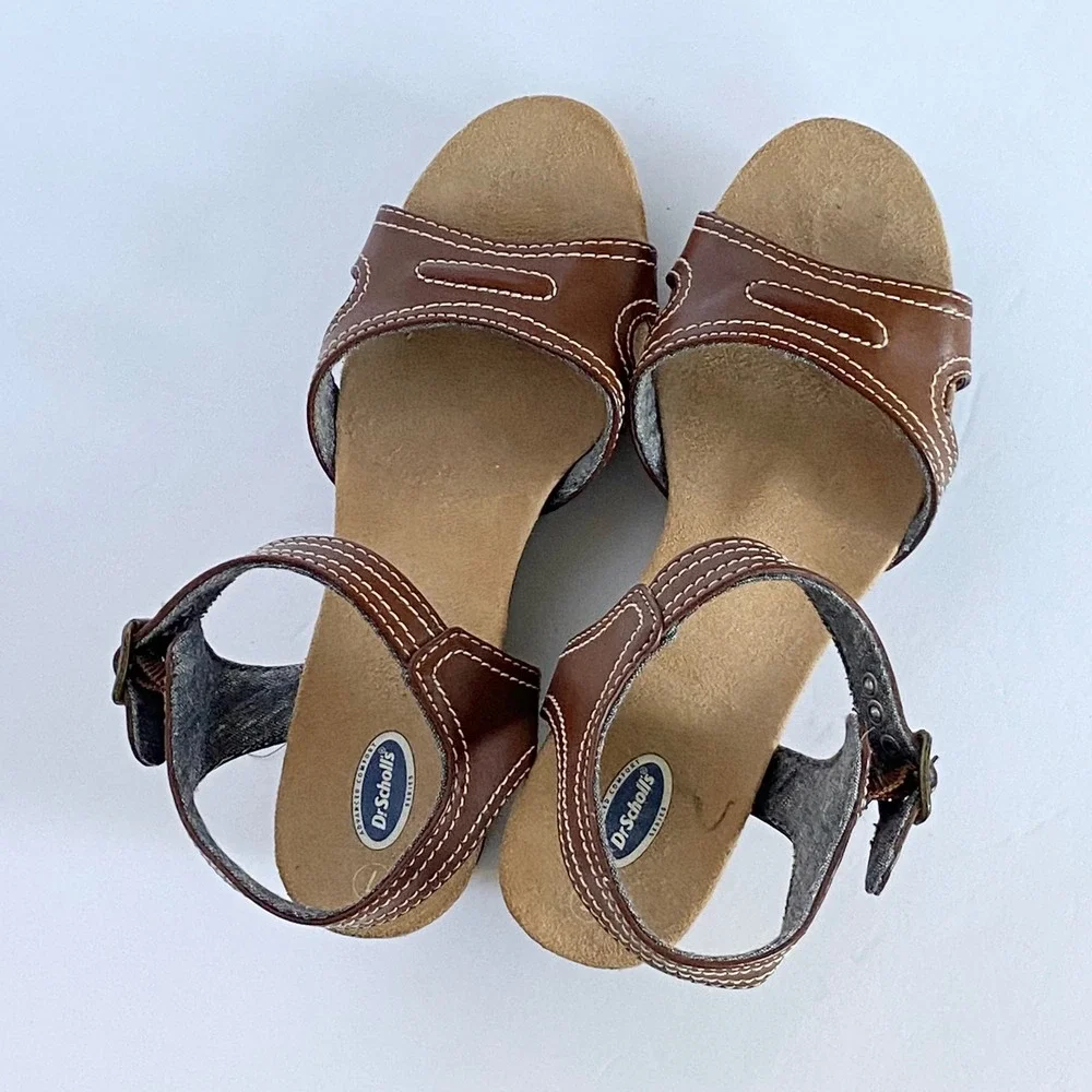Dr Scholls Womens Brown Cork Wedge Sandals Advanced Comfort Size 7 WMDS1460004